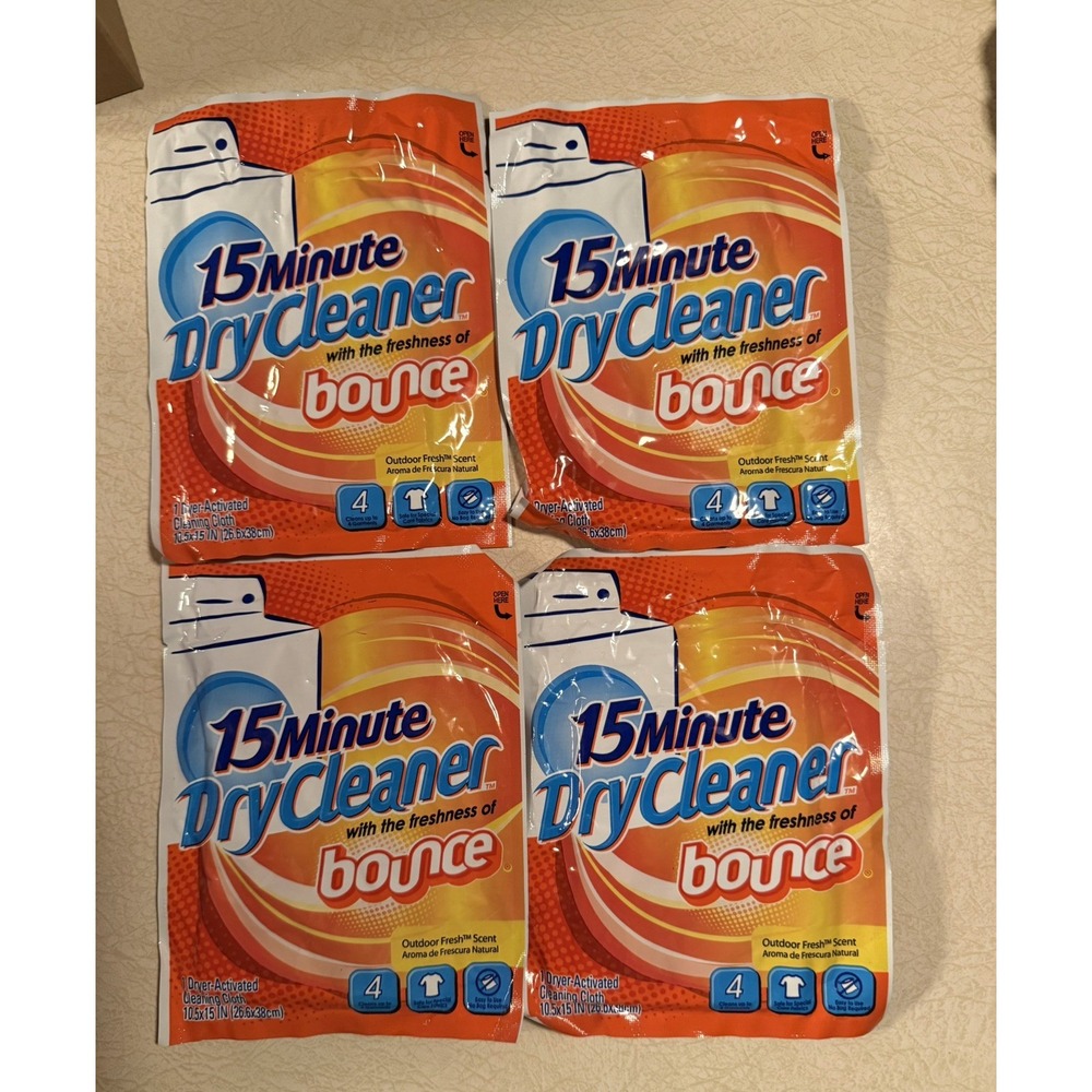 15 Minute Dry Cleaner w/ Bounce Outdoor Fresh Scent Dryer Activated Cloths x4